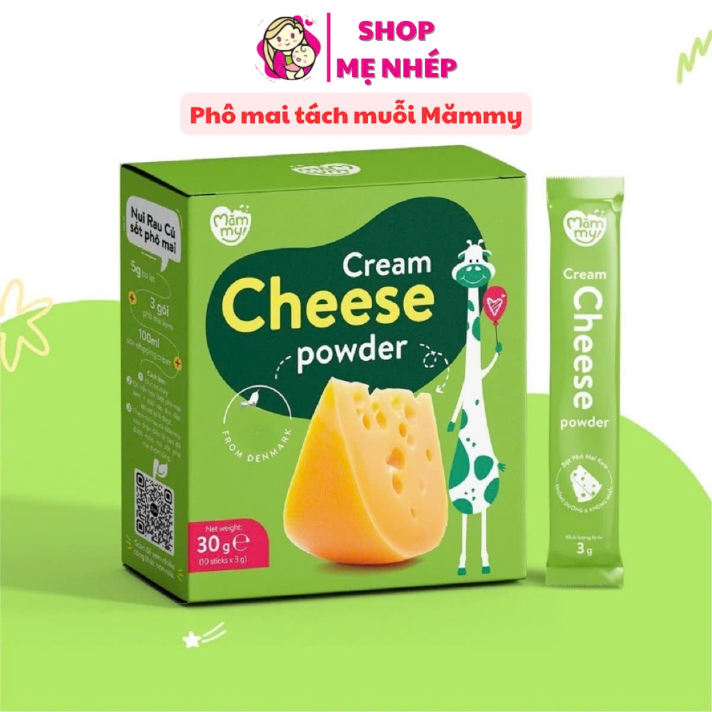 Phô mai tách muối Mămmy dạng bột rắc cơm, cháo ăn dặm, hộp 10 ống (3g/ ống) cho bé từ 6 tháng tuổi