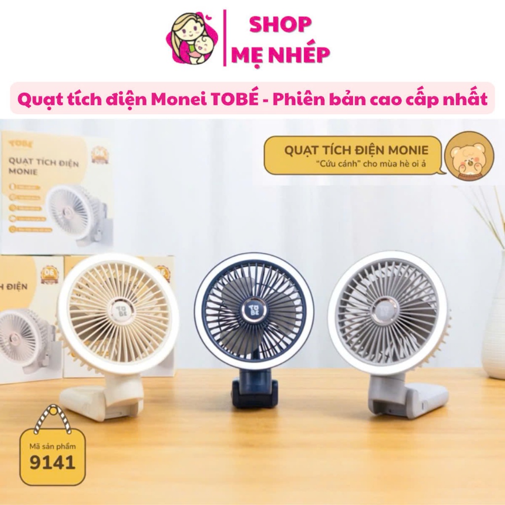 Quạt tích điện Tobe nhỏ gọn, cầm tay, để bàn, treo tường, kẹp xe đẩy cho bé pin lâu (phân bản mới nhất)